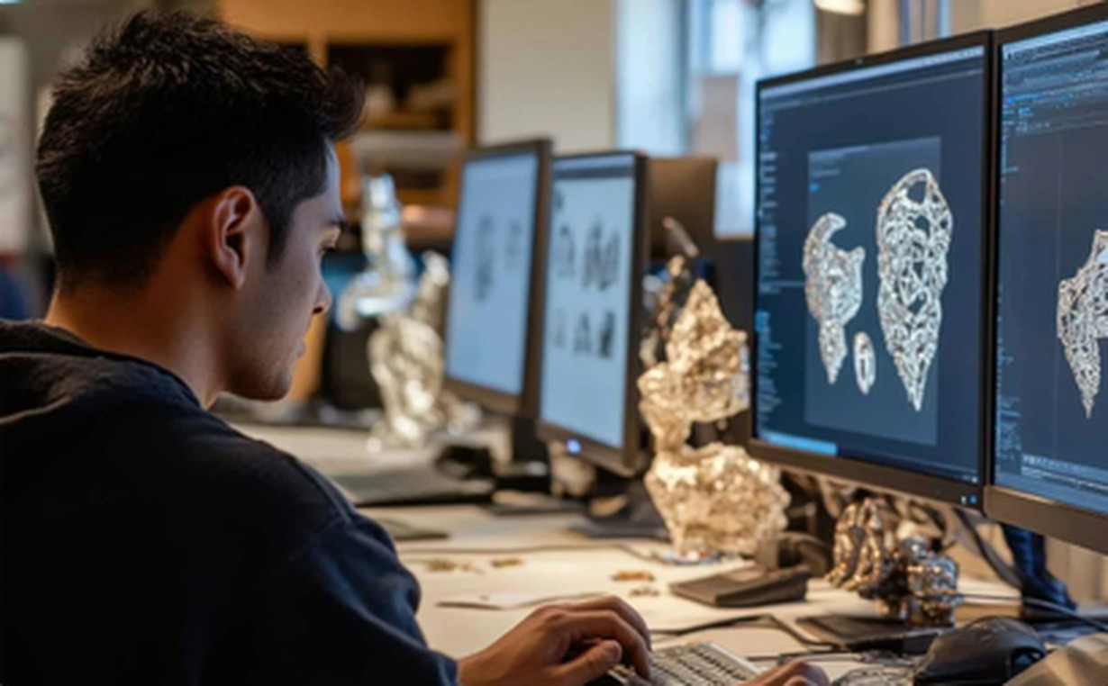Engineer working at multiple monitors